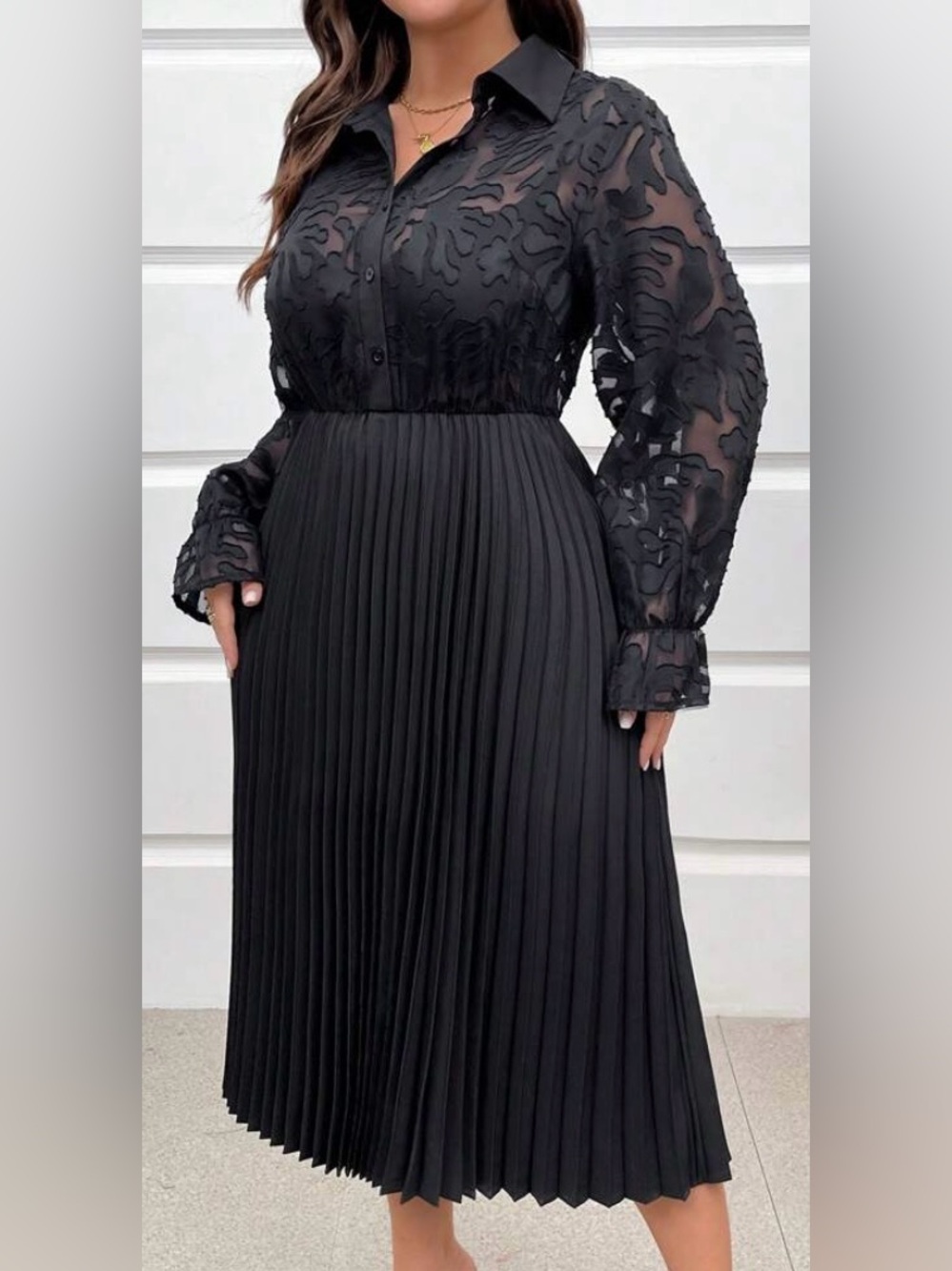🖤 SHEIN Curve Black Burnout Mesh Pleated Midi Dress Size 2XL 🖤